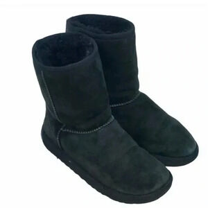 UGG Black Classic Short II Suede Water Repellant Faux Fur Boots
